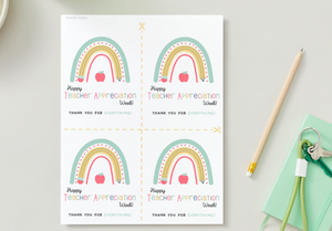 Teacher Appreciation Printable Card, Gift Tag, Instant Printable Download