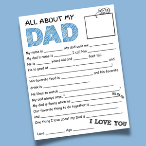 Father's Day Survey Printable | All About Dad Questionnaire | Kids' Father's Day Gift | Fun & Heartfelt Activity for Dad & Grandpa