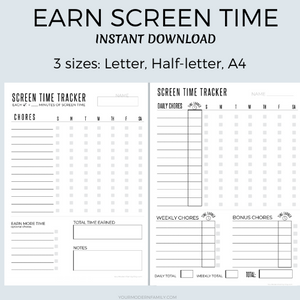 Earn Screen Time Checklist for Teens & Kids