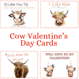 Cow Valentine's Day Card - Set of 4 Designs (Instant Download!)