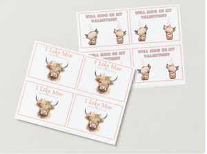 Cow Valentine's Day Card - Set of 4 Designs (Instant Download!)