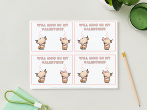 Cow Valentine's Day Card - Set of 4 Designs (Instant Download!)