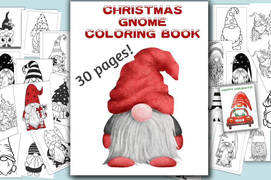 30 Christmas Gnome Coloring Sheets. Cute Elf Gnomes coloring book for stress and relaxation - 30 Holiday Gnomes coloring pages. Gnome Life