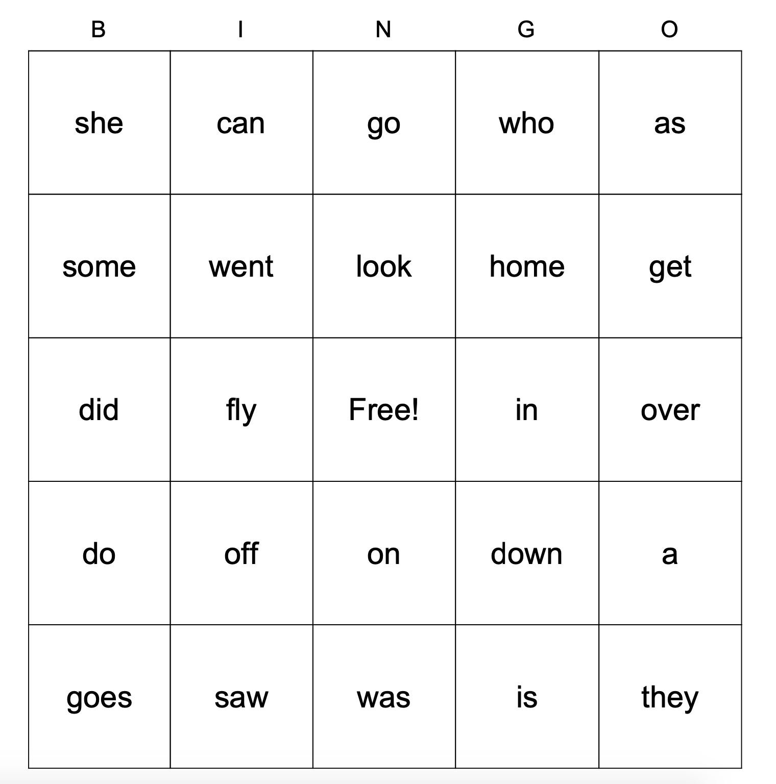 Printable 1st Grade Sight Words Bingo