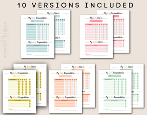 Daily & Weekly Responsibility Chore Chart for Kids (10 Varieties included!)