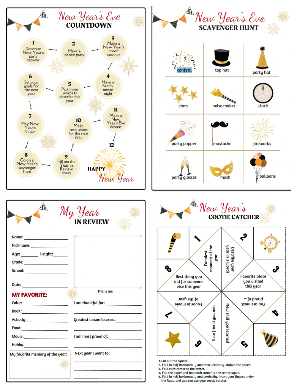 Kids' New Years Eve Countdown Time and Activity Cards