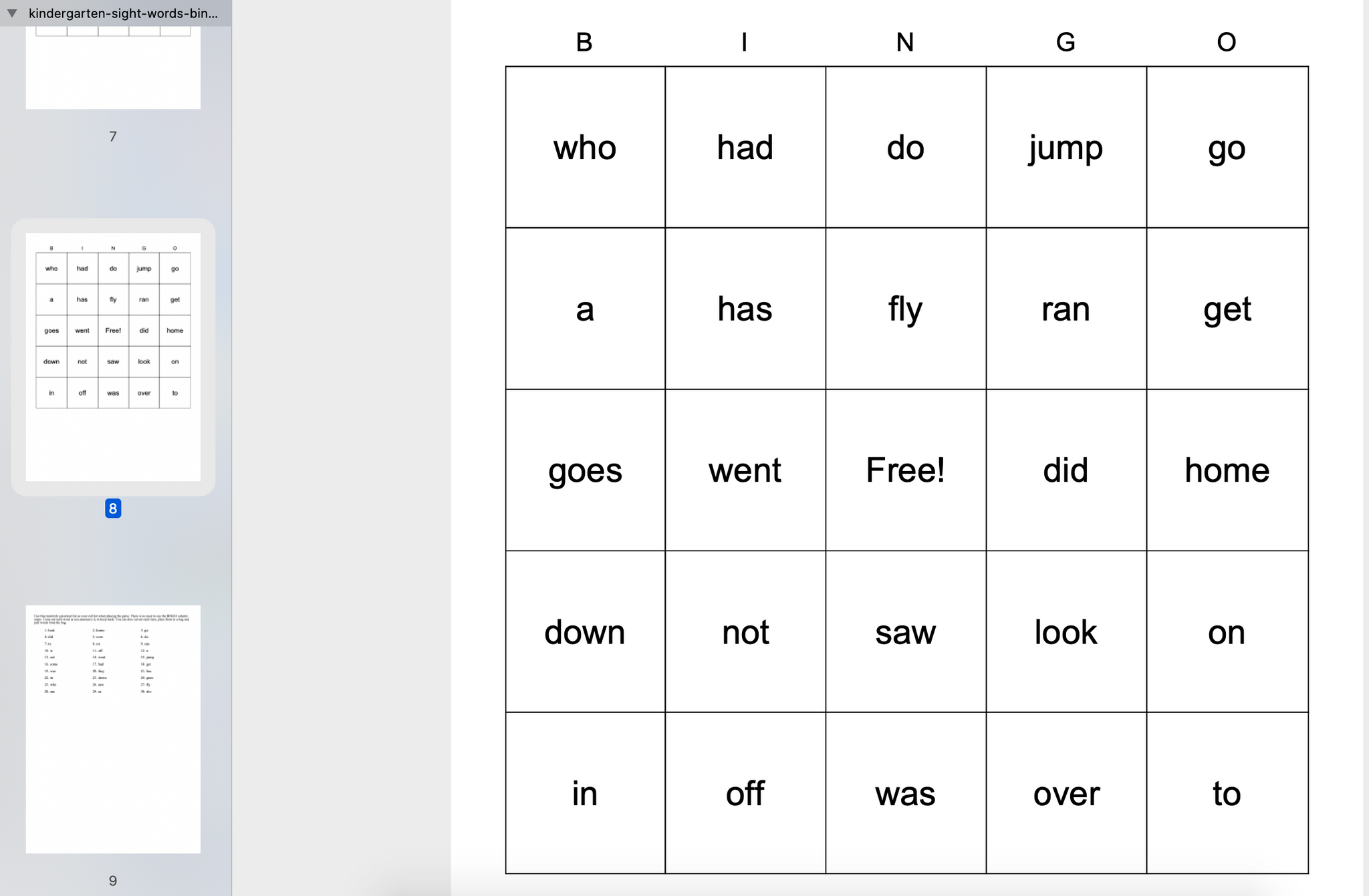Sight Word Bingo (with 8 different Bingo Boards)