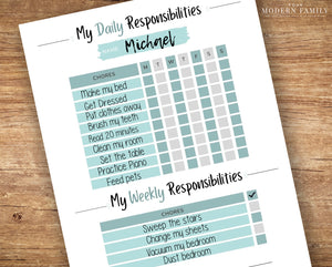 Daily & Weekly Responsibility Chore Chart for Kids (10 Varieties included!)