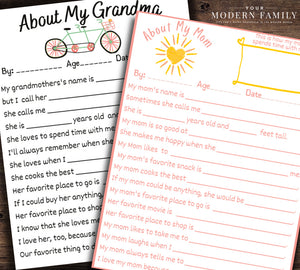 Mother's Day Printable: Mom Questionnaire & Grandma Questionnaire 8 Pack (instant download!)