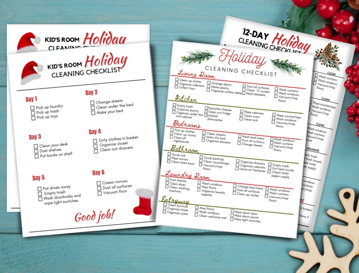 Holiday Cleaning Checklist + Cleaning Checklist for Kids printable digital file (2 versions)