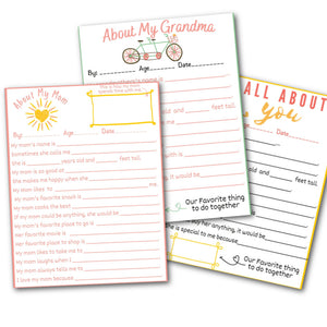 Mother's Day Printable: Mom Questionnaire & Grandma Questionnaire 8 Pack (instant download!)